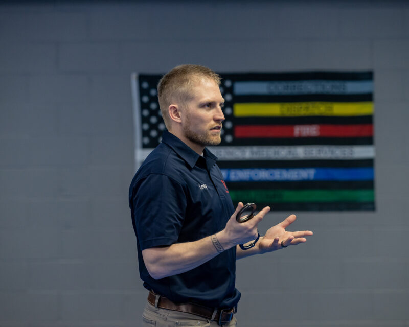 Northland criminal justice instructor David Lovely instructing in classroom.