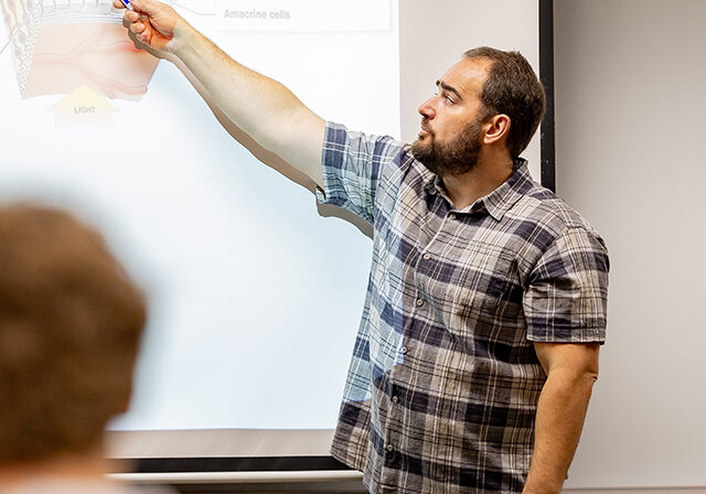 Northland liberal arts instructor teaching in class.