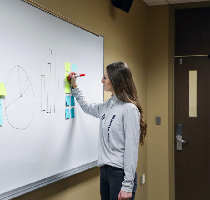 Business student using whiteboard